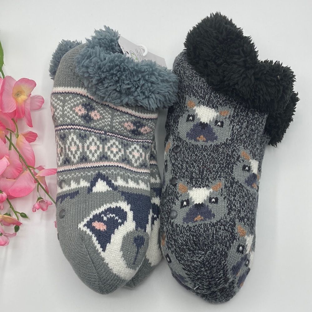 Women's Soft Knit Faux Fur Critter Slipper Socks 2-Pack Shoe Size 4-10